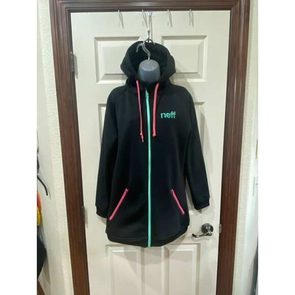 Neff Womens Daily Shredder Hoodie Black W/ Pink & Teal Zipper & Pockets L Polyes - Picture 6 of 9
